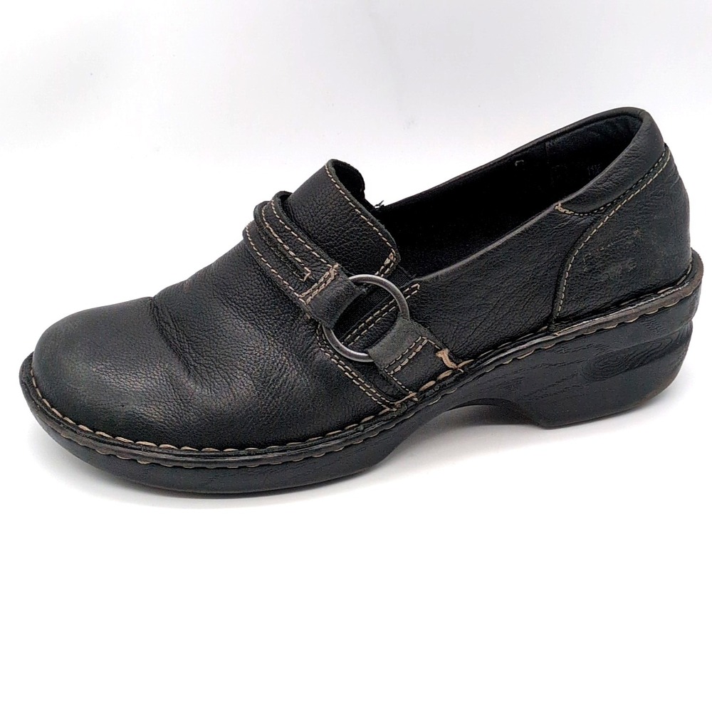 b.o.c. Shoes Womens Black 11 Leather Loafer Clog Strap Ring Heeled Walking
